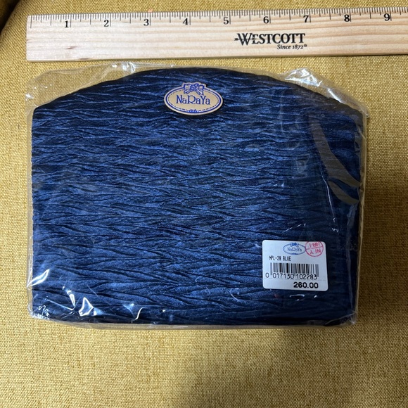 NWT in Plastic NaRaYa Sm Navy Blue Ruffled Satin Rope Strap Classic Y2K Elegant - Picture 8 of 16